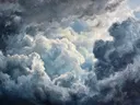 Schilderij van een lichtopening in onweerswolken