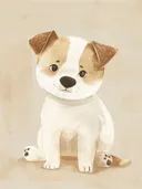 Zittend puppyhondje met bruin-witte vacht en grote ogen