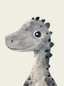 Schilderij van een lieve grijze baby dinosaurus voor de kinderkamer