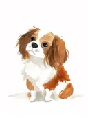 Aquarel illustratie van een bruin-witte spaniël puppy op een witte achtergrond