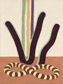 Liggende acht in aubergine en mint, schilderij van liggende acht