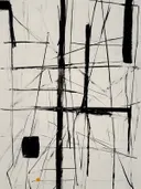 Abstract lijnenschilderij met gele accenten