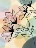 Lijntekening van bloemen tegen een abstracte pastelkleurige achtergrond