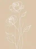 Lijntekening van twee rozen met bladeren op beige achtergrond