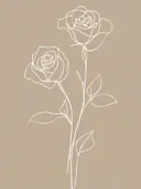 Lijntekening van twee rozen in wit op taupe achtergrond