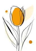 Lijntekening van een tulp met oranje accenten