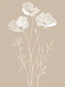 Lijntekening van veldbloemen in wit op taupe achtergrond