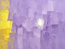 Abstract schilderij met het paletmes in lila en citroengeel