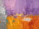 Abstract schilderij met het paletmes in lila en saffraan