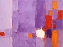 Abstract schilderij met het paletmes in lila en vermiljoen