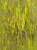 Abstract schilderij met het paletmes in limoen en goud