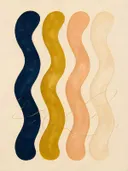 Lintvormen in de stijl Organic Geometry, in mosterdgeel, warm perzik en dieper marineblauw, met romige crème