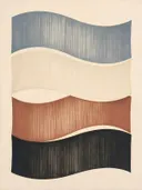 Lintvormen in de stijl Organic Geometry, in gedempt blauwgrijs, romige crème en terracotta, met een diepzwart accent
