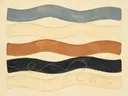 Lintvormen in de stijl Organic Geometry, in gedempt blauwgrijs, romige crème en terracotta, met een diepzwart accent