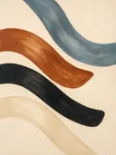 Lintvormen in de stijl Organic Geometry, in gedempt blauwgrijs, romige crème en terracotta, met een diepzwart accent
