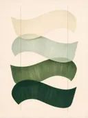 Lintvormen in de stijl Organic Geometry, in bosgroen, mos en bleek celadon, met een zacht crèmewit accent