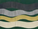 Lintvormen in de stijl Organic Geometry, in grafiet, zilvergrijs en bleek been, met een mosterdgeel accent