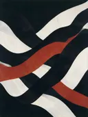 Lintvormen in de stijl Organic Geometry, in inktzwart en beenderwit, met één baan vermiljoen