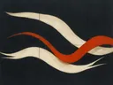 Lintvormen in de stijl Organic Geometry, in inktzwart en beenderwit, met één baan vermiljoen