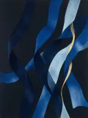 Lintvormen in de stijl Organic Geometry, in middernachtindigo, kobalt en bleek ijsblauw, met een dunne gouden lijn