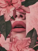 Gezicht verscholen achter roze bloemen