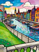 Lissabon, Alfama straat in bonte kleuren, schilderij van Lissabon