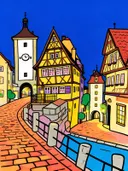 Lissabon, Bairro Alto in cartoonstijl, schilderij van Lissabon
