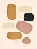 Losse kiezelstenen in de stijl Organic Geometry, in warm oker, zachte crème en verstoft roze, met een diepzwart accent