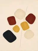 Losse kiezelstenen in de stijl Organic Geometry, in diep roest, mosterdgeel en romige crème, met een diepzwart accent