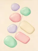 Losse kiezelstenen in de stijl Organic Geometry, in zacht mintgroen, blozend roze, romige crème en bleeklila