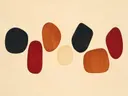 Losse kiezelstenen in de stijl Organic Geometry, in diep rood, roestoranje en romige crème, met diepzwart