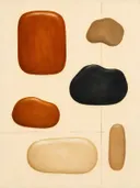 Losse kiezelstenen in de stijl Organic Geometry, in terracotta, roestoranje en romige crème, met een diepzwart accent