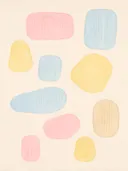 Losse kiezelstenen in de stijl Organic Geometry, in zacht pastelroze, bleek poederblauw, romige crème en zacht pastelgeel