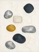 Losse kiezelstenen in de stijl Organic Geometry, in grafiet, zilvergrijs en bleek been, met een mosterdgeel accent
