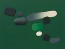 Losse kiezelstenen in de stijl Organic Geometry, in houtskool, leigrijs en gebroken wit, met een fel smaragdgroen accent