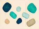 Losse kiezelstenen in de stijl Organic Geometry, in diep zeeblauw, turkoois en bleek aqua, met warm zand