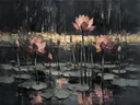 Lotus aan de bosrand in oudroze, schilderij van lotus aan de bosrand