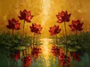 Lotus aan de oever in karmozijn, schilderij van lotus onder de hemel