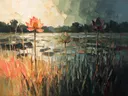 Lotus in de weide in antracietkoraal, schilderij van lotus onder een storm