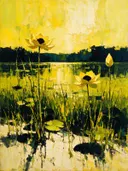 Lotus in de weide in citroen, schilderij van lotus onder een storm