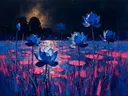 Lotus in de weide in kobaltmagenta, schilderij van lotus