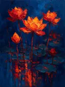 Lotus in groepjes in vuur, schilderij van lotus