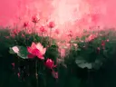 Lotus in het landschap in fuchsia, schilderij van lotus