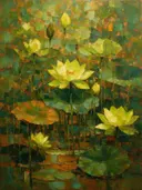 Lotus in limoen, schilderij van lotus tegen de lucht