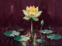 Schilderij van lotus in zeegroen, in vlakke kleurvlakken