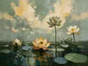 Lotus onder de hemel in saliegrijs, schilderij van lotus van dichtbij