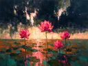 Lotus onder een storm in fuchsia, schilderij van lotus