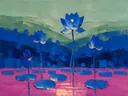 Lotus op de helling in kobaltmagenta, schilderij van lotus