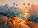 Lotus op de helling in koraal, schilderij van lotus op de helling