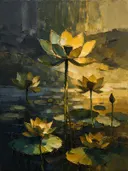 Lotus op de helling in mosterd, schilderij van lotus